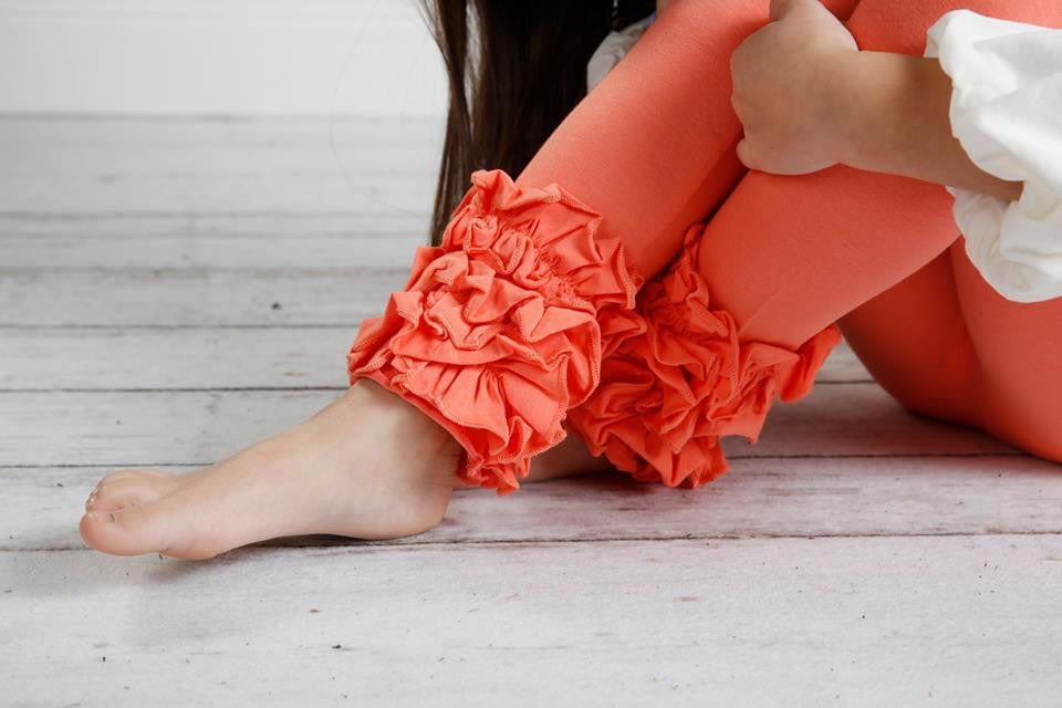 PREORDER Icing Ruffle Leggings - Coral - Pearls and Piggytails