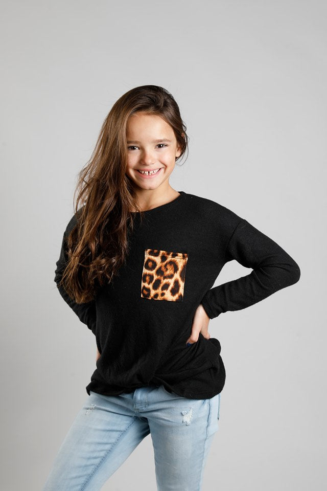 W&amp;W Front Knot Top with Animal Print Pocket - 3 Colors