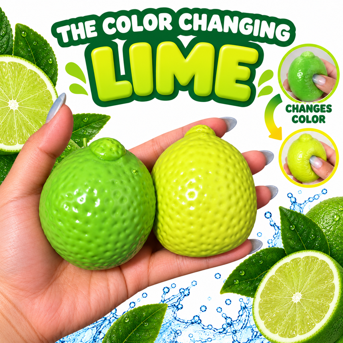 Color changing lime squishy sensory fidget toy in green and yellow-green