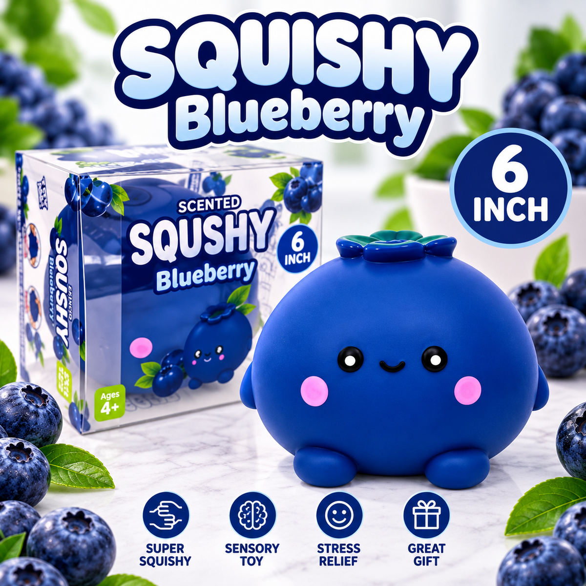 Jumbo Blueberry Squishy – 6" Extra Large Sensory Fidget Toy