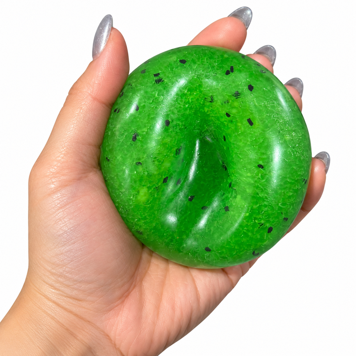 Green Icy Slushy Ball Squishy sensory squeeze toy held in hand