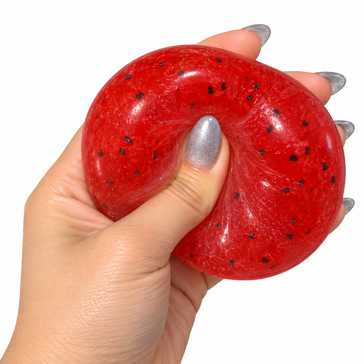Red Icy Slushy Ball Squishy sensory squeeze toy held in hand