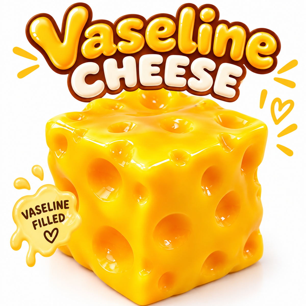 2.4 inch yellow Vaseline-filled cheese squishy sensory toy with realistic cheese holes