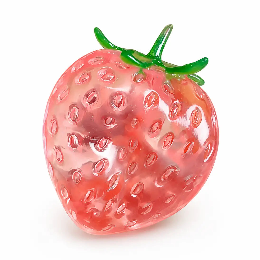 Coconut oil strawberry gel squishy toy with glossy jelly-like texture