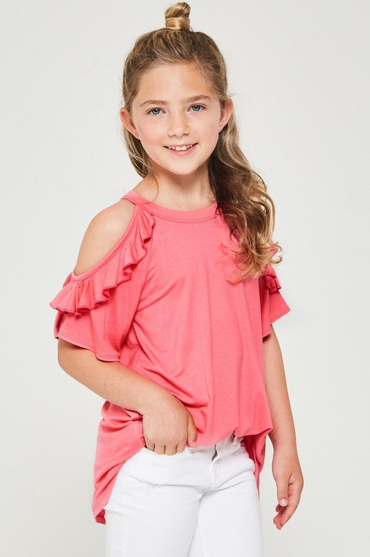 W&amp;W Ruffled Cold Shoulder Top - Candy Pink