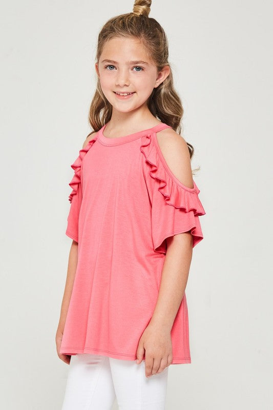 W&amp;W Ruffled Cold Shoulder Top - Candy Pink