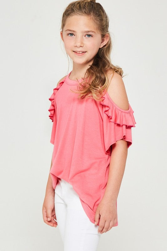 W&W Ruffled Cold Shoulder Top - Candy Pink - Pearls and Piggytails