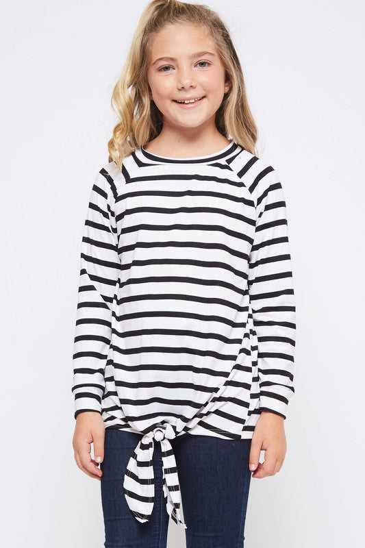 W&amp;W Stripe Tied Tunic Top Ivory / Black