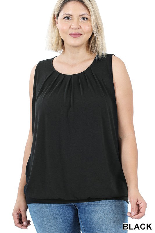 W&amp;W SLEEVELESS ROUND NECK PLEATED TOP