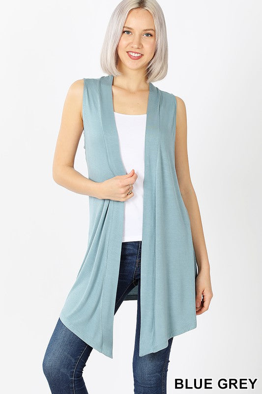 W&amp;W OPEN-FRONT SLEEVELESS CARDIGAN - BLUE GREY