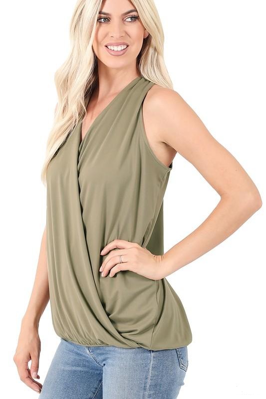 SURPLICE HALTER TOP - KHAKI