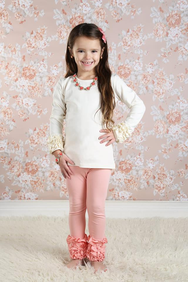 PREORDER Icing Ruffle Leggings - Peach - Pearls and Piggytails