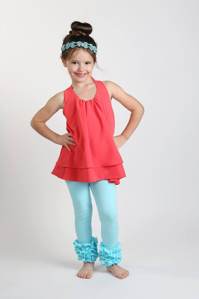 Icing Ruffle Leggings - Aqua - Pearls and Piggytails