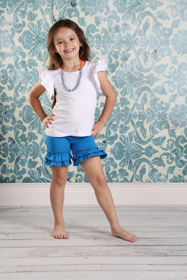Ruffle Shortie - Sapphire - Pearls and Piggytails