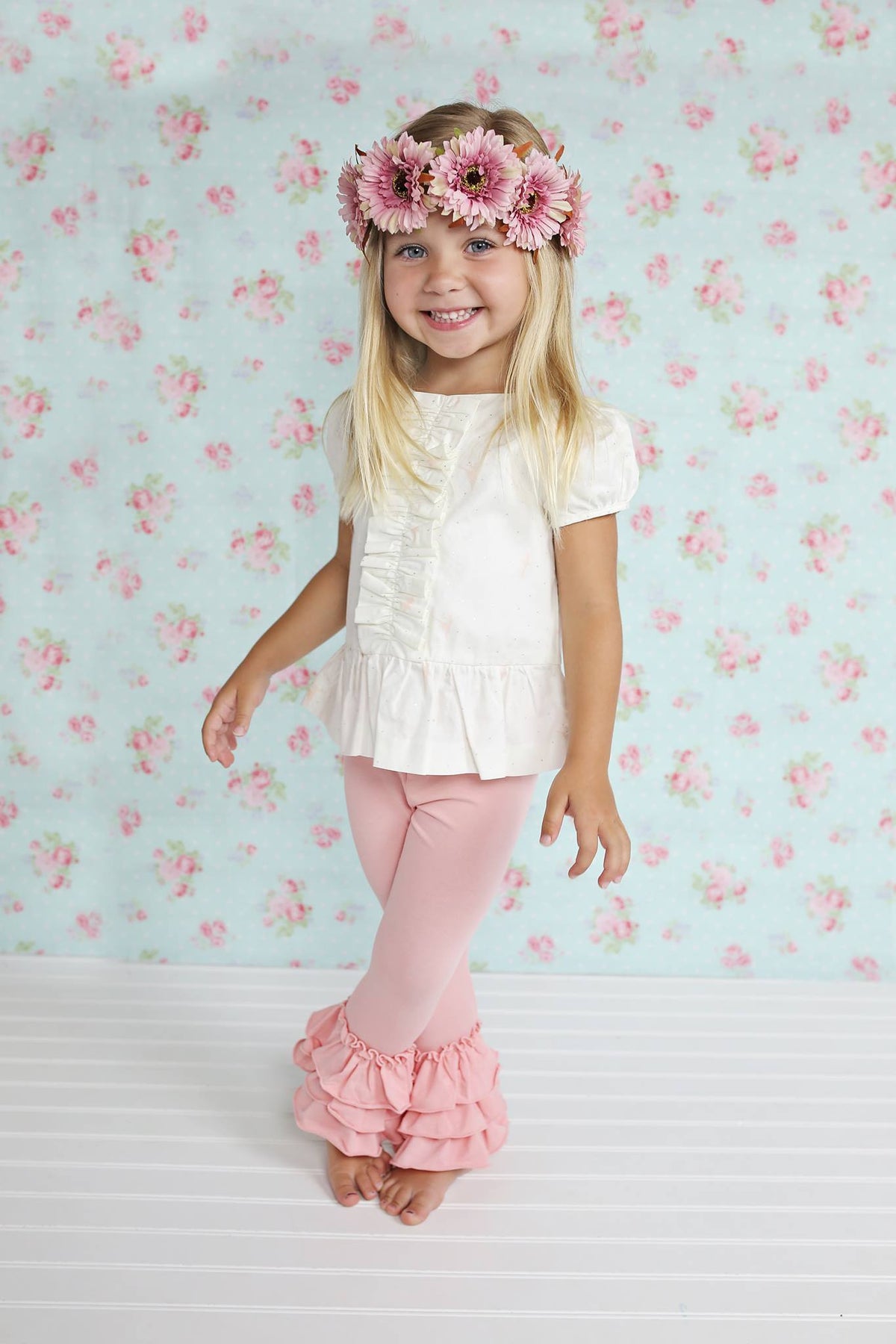 Bella Triple Ruffle Pants - Peach - Pearls and Piggytails