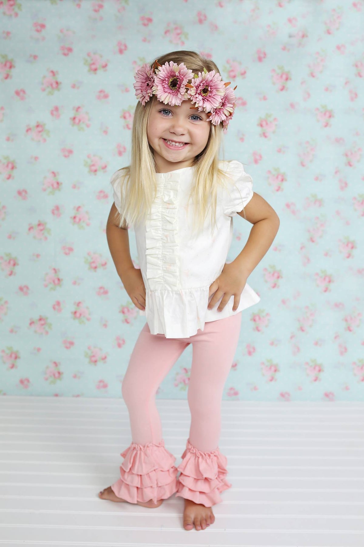 Bella Triple Ruffle Pants - Peach - Pearls and Piggytails