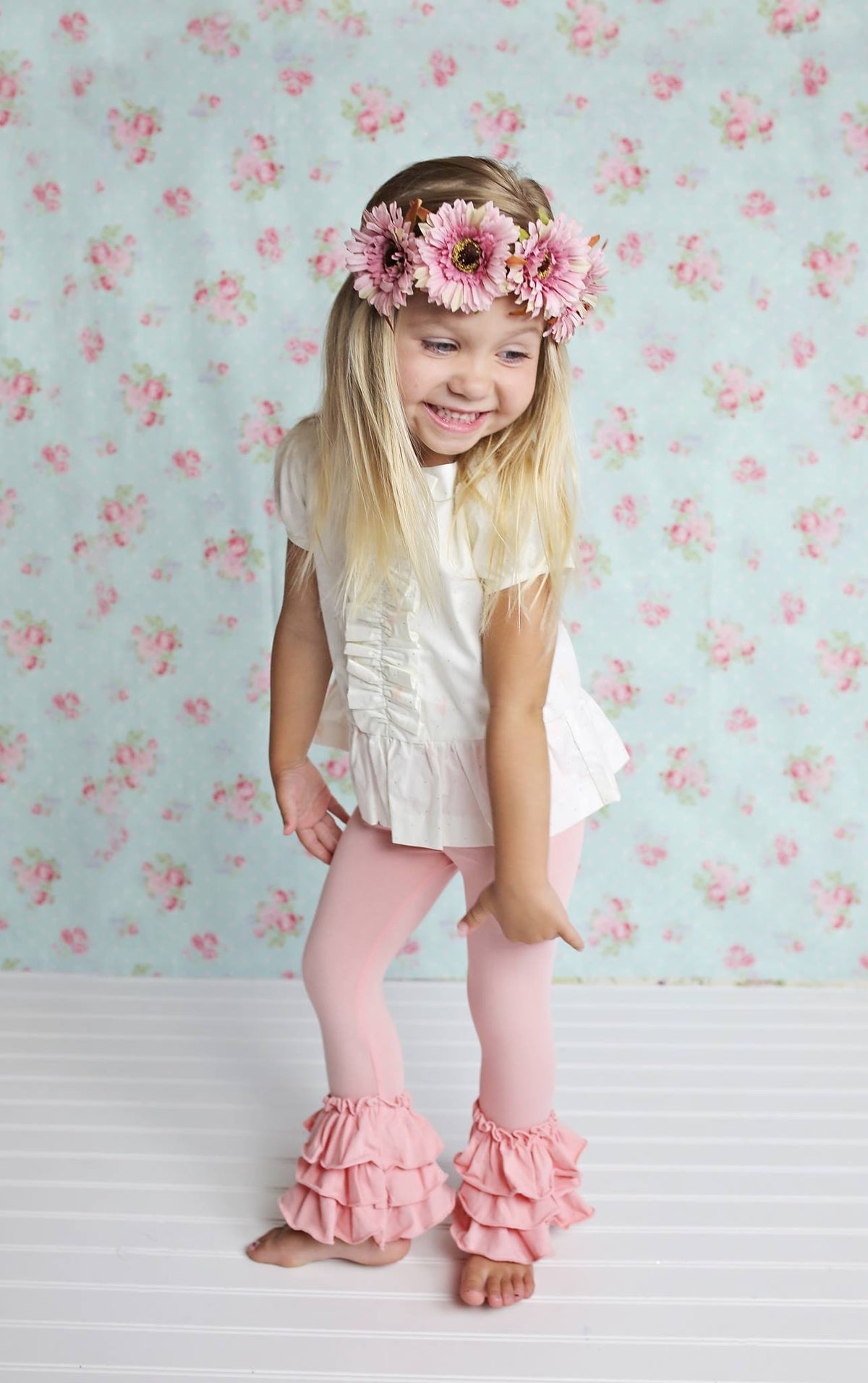 Bella Triple Ruffle Pants - Peach - Pearls and Piggytails