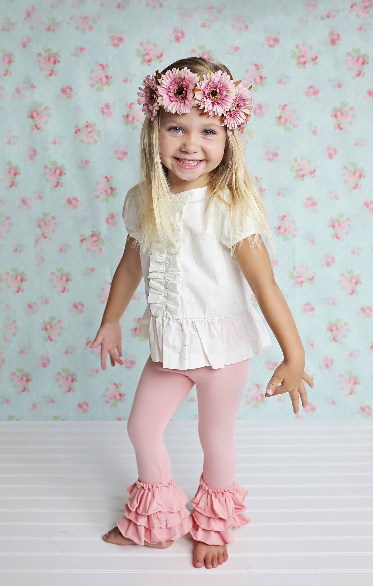 Bella Triple Ruffle Pants - Peach - Pearls and Piggytails