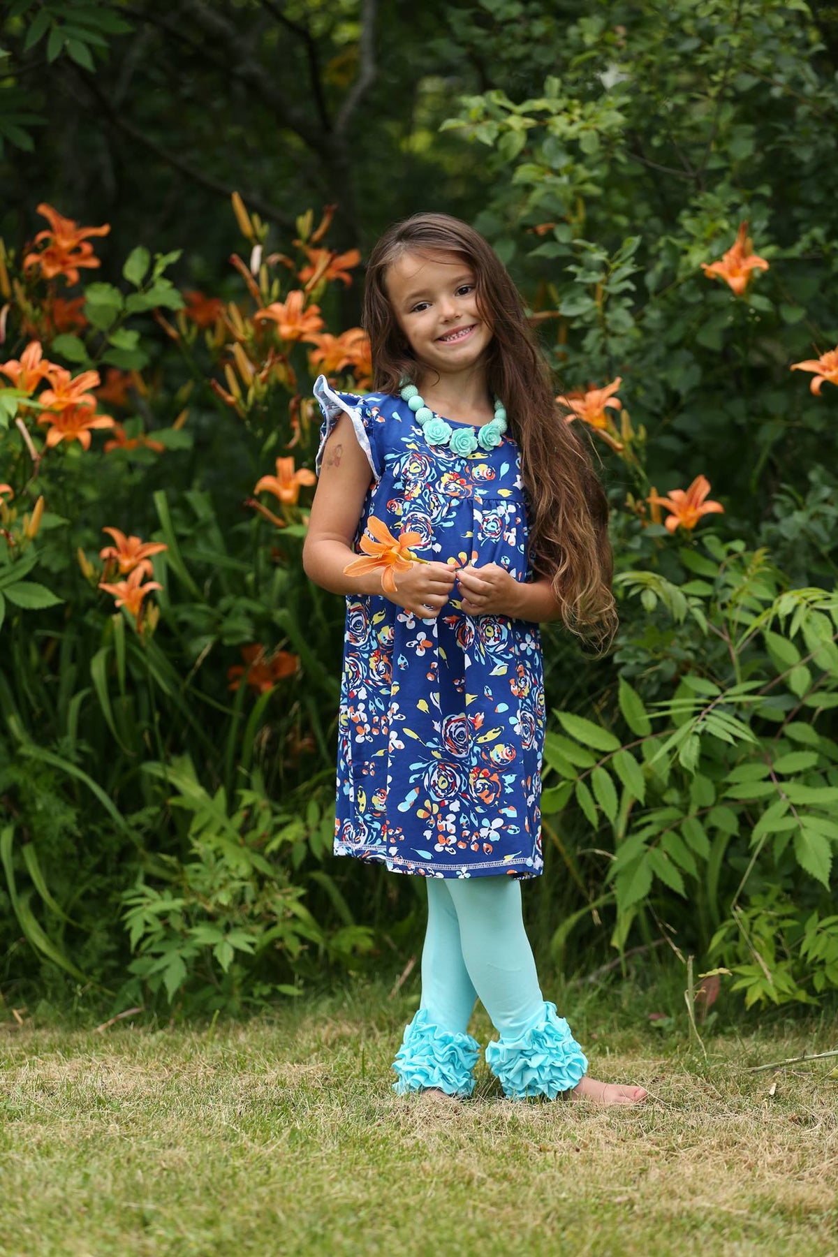 Icing Ruffle Leggings - Aqua - Pearls and Piggytails