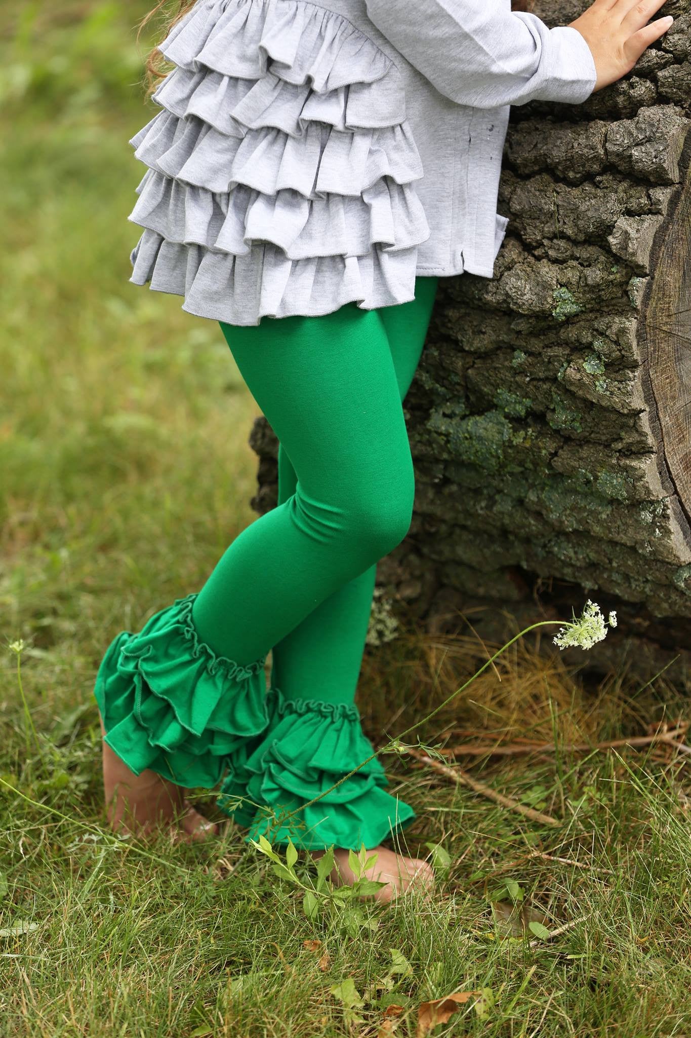 Bella Triple Ruffle Pants - Army - Pearls and Piggytails