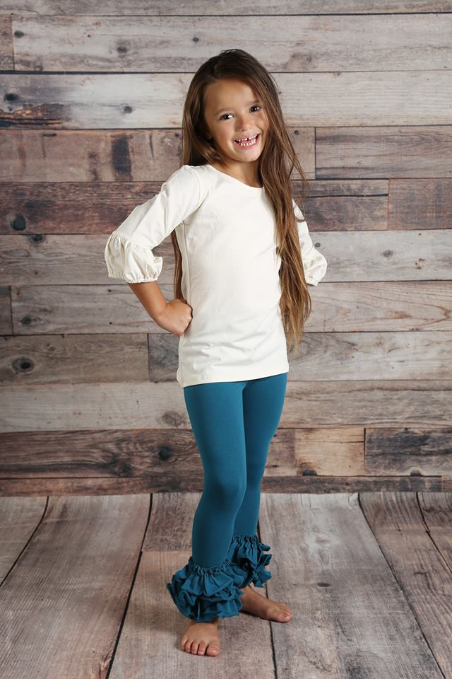 Bella Triple Ruffle Pants - Jade - Pearls and Piggytails