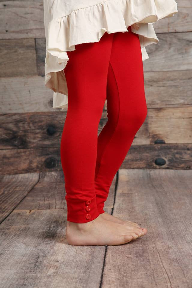 Sutton Button Leggings - Red - Pearls and Piggytails