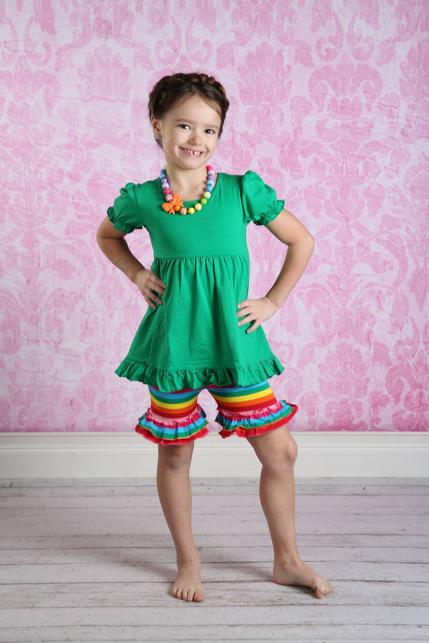Ruffle Shortie - Rainbow - Pearls and Piggytails