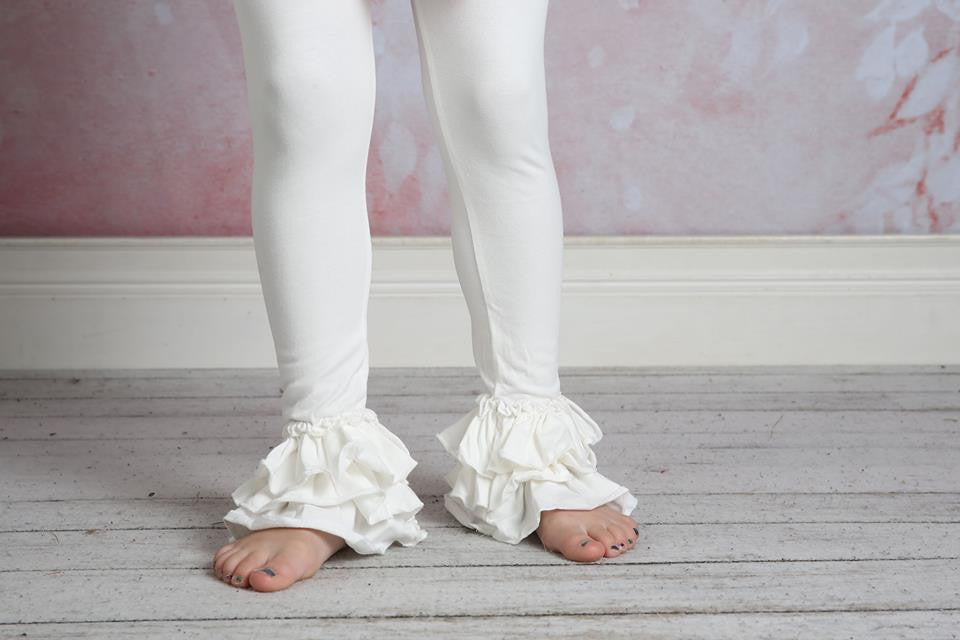 Bella Triple Ruffle Pants - Soft White - Pearls and Piggytails