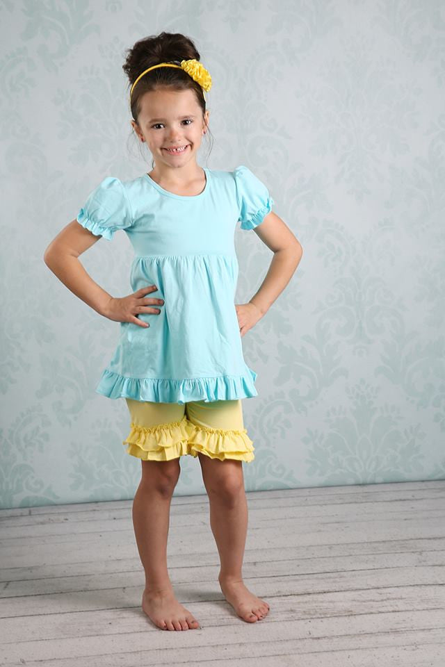 Ruffle Shortie - Light Yellow - Pearls and Piggytails