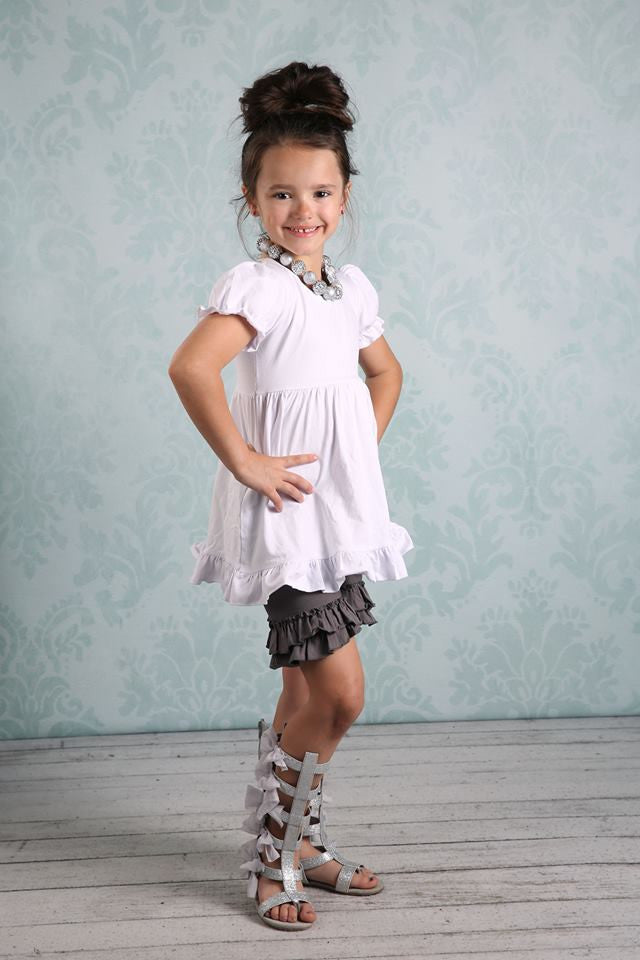 Ruffle Shortie - Grey - Pearls and Piggytails