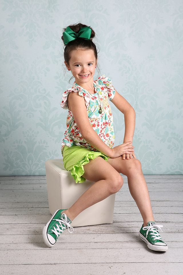 Ruffle Shortie - Lime - Pearls and Piggytails