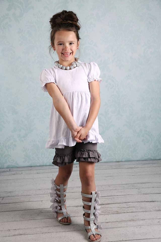 Ruffle Shortie - Grey - Pearls and Piggytails