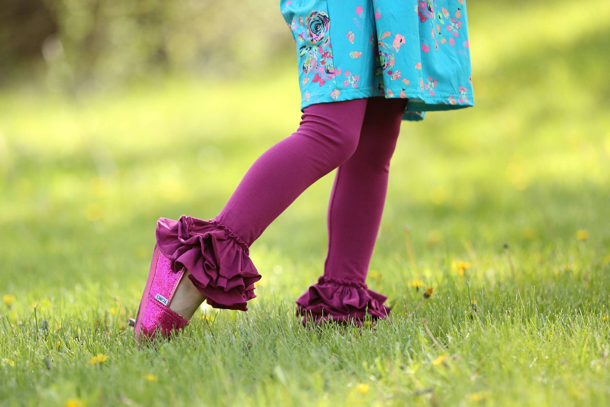 PREORDER Bella Triple Ruffle Pants - Raspberry - Pearls and Piggytails