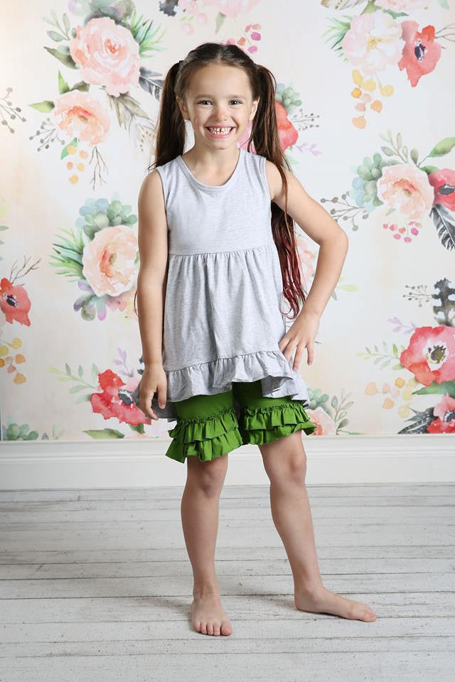 Ruffle Shortie - Seaweed - Pearls and Piggytails