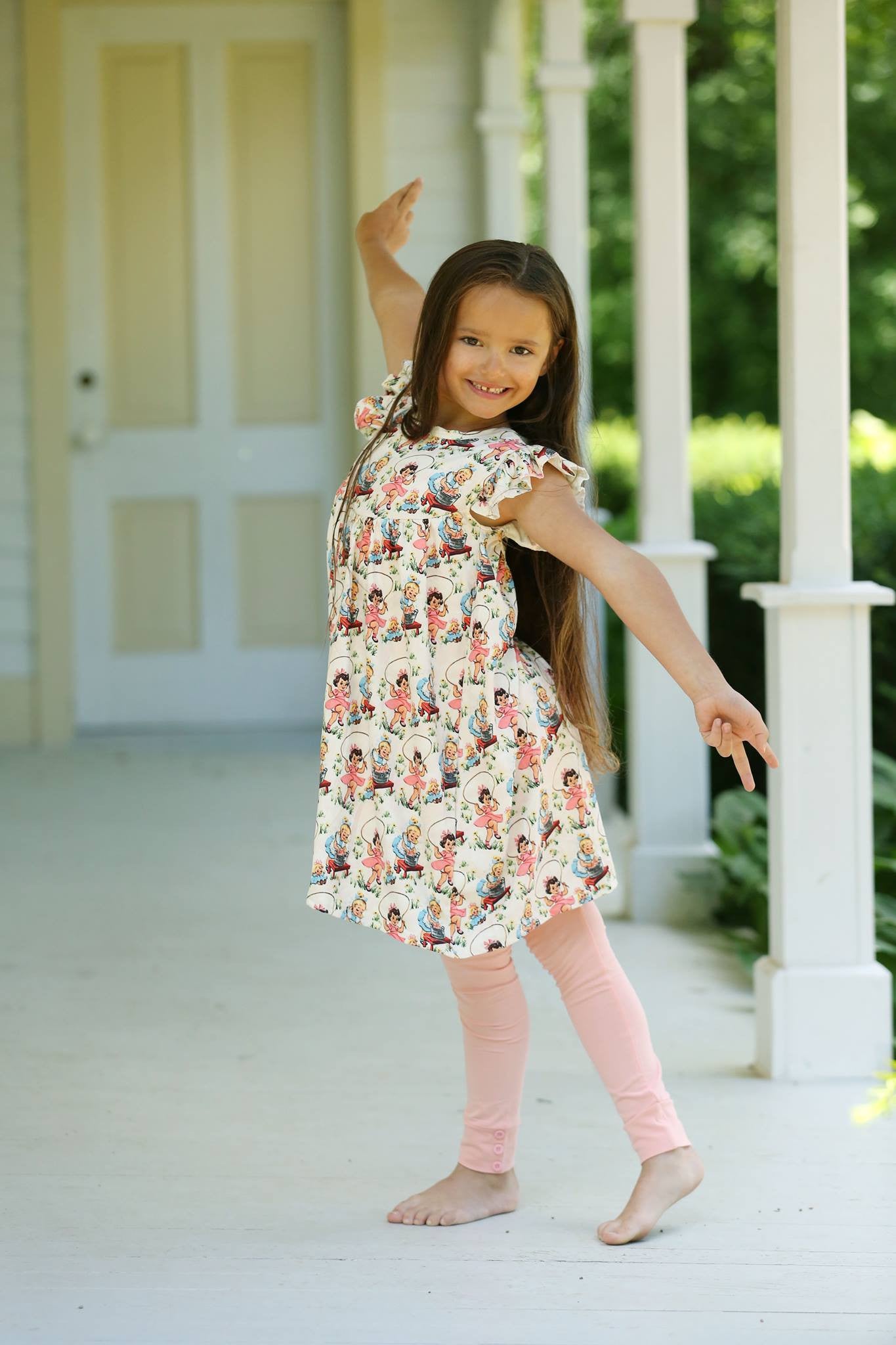 Sutton Button Leggings Peach Pearls and Piggytails