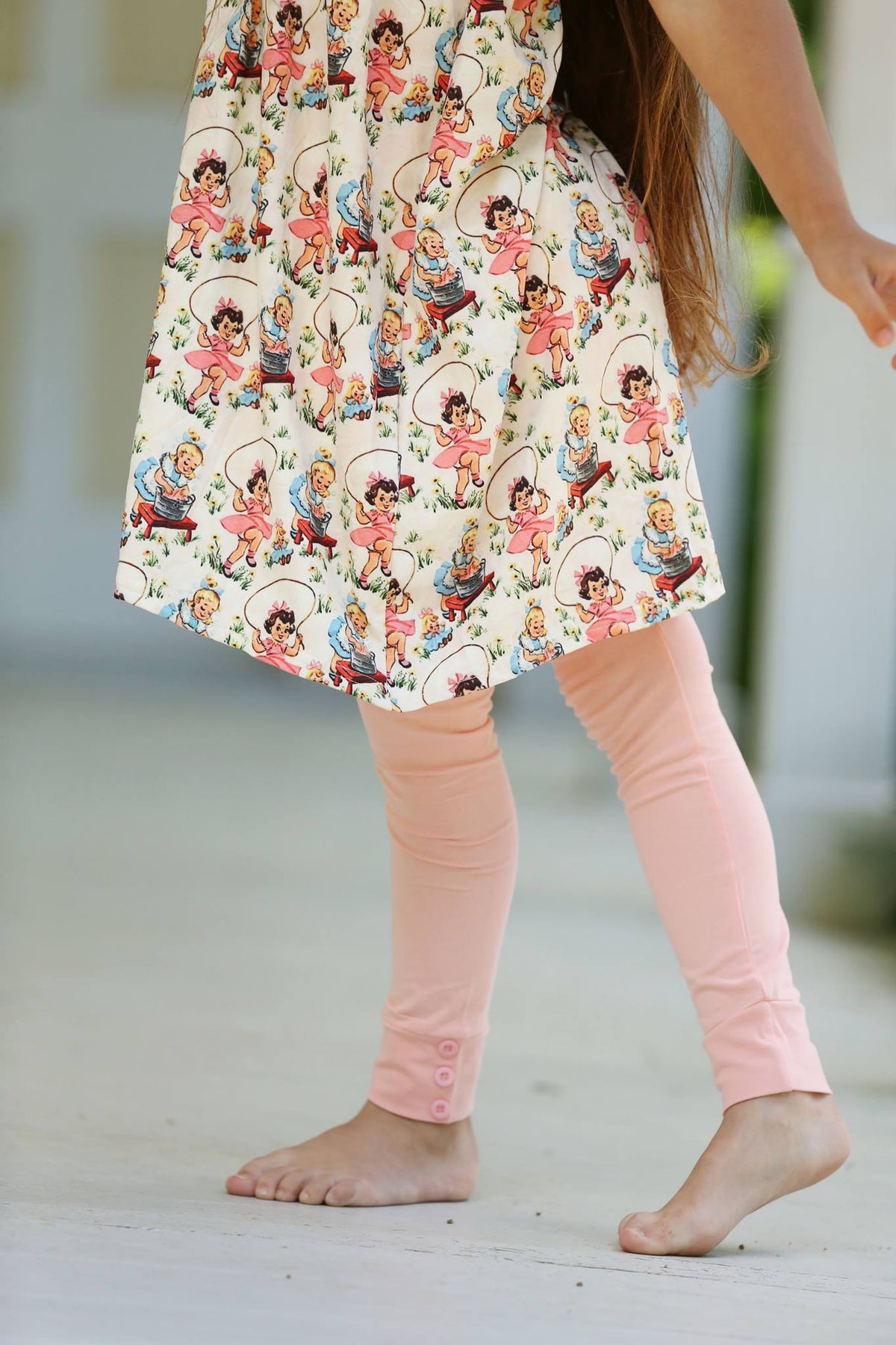 Sutton Button Leggings - Peach - Pearls and Piggytails