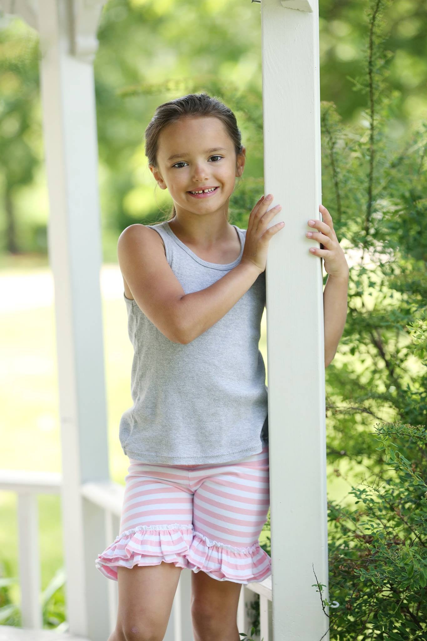Ruffled Shorties - Light Pink/White Stripe - Pearls and Piggytails