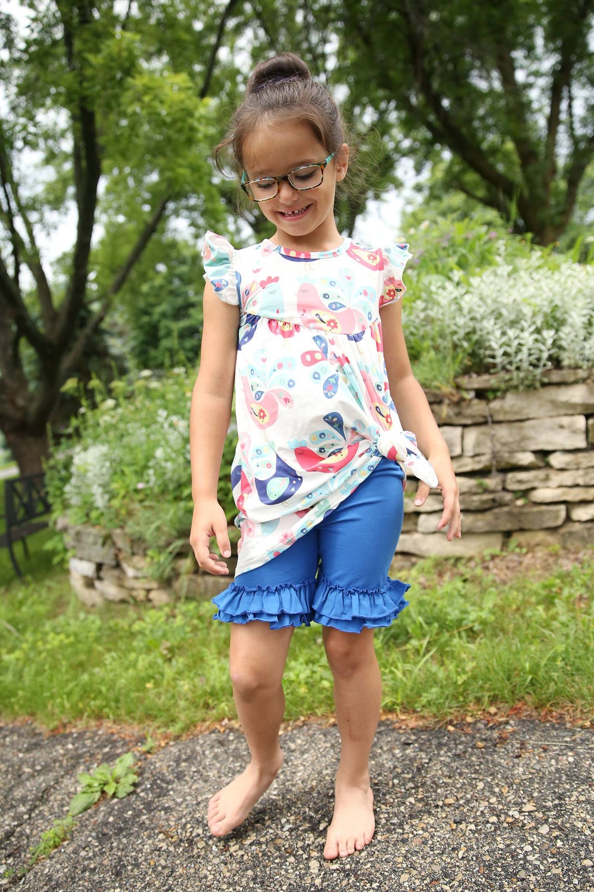 Ruffle Shortie - Cornflower - Pearls and Piggytails