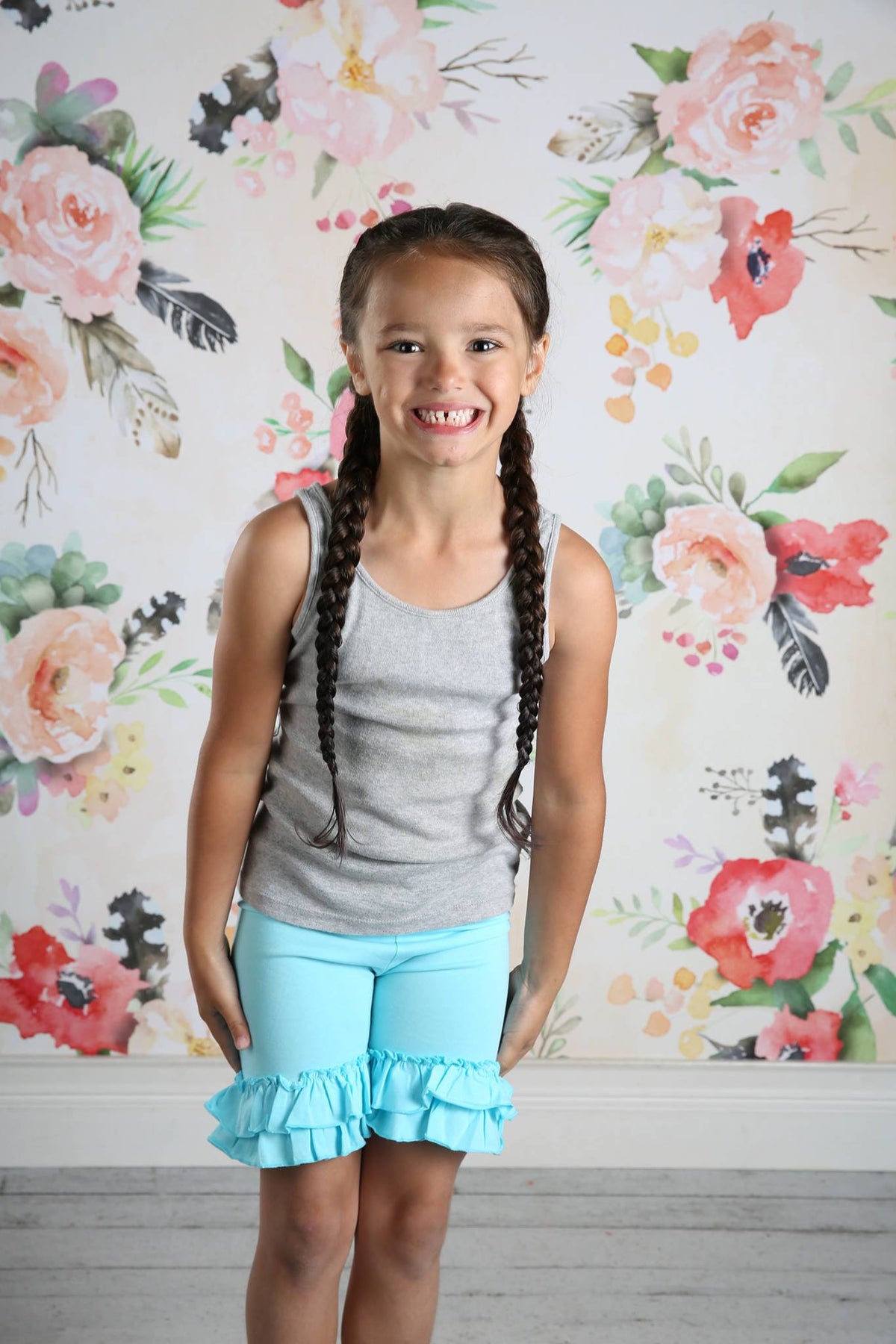 Ruffle Shortie - Aqua - Pearls and Piggytails