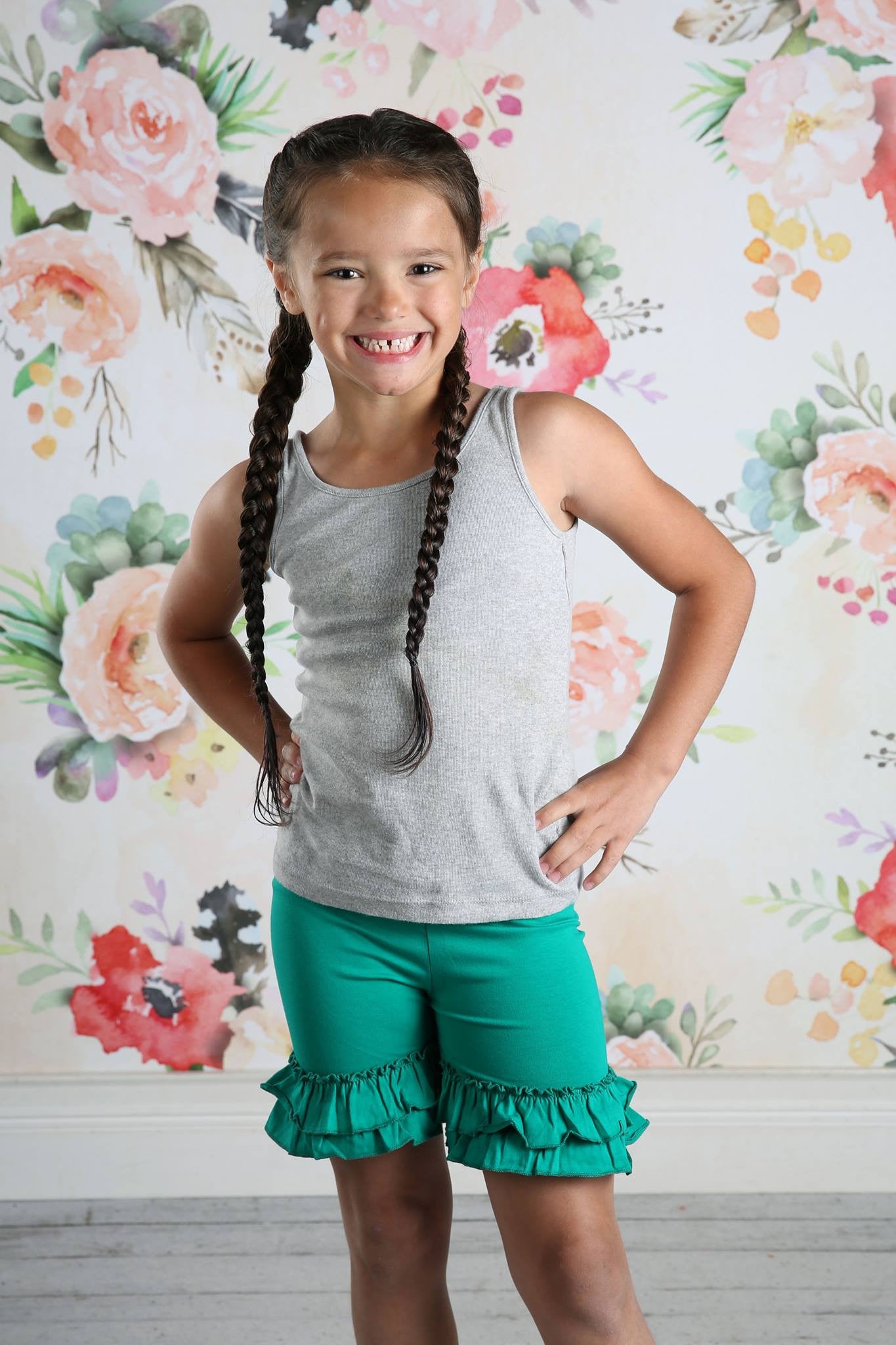 Ruffle Shortie - Emerald - Pearls and Piggytails