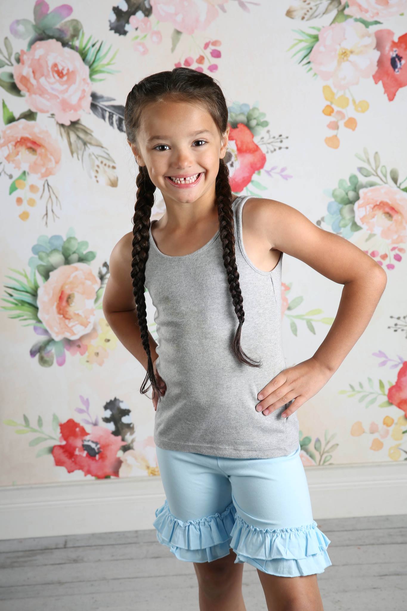 Ruffle Shortie - Sky - Pearls and Piggytails