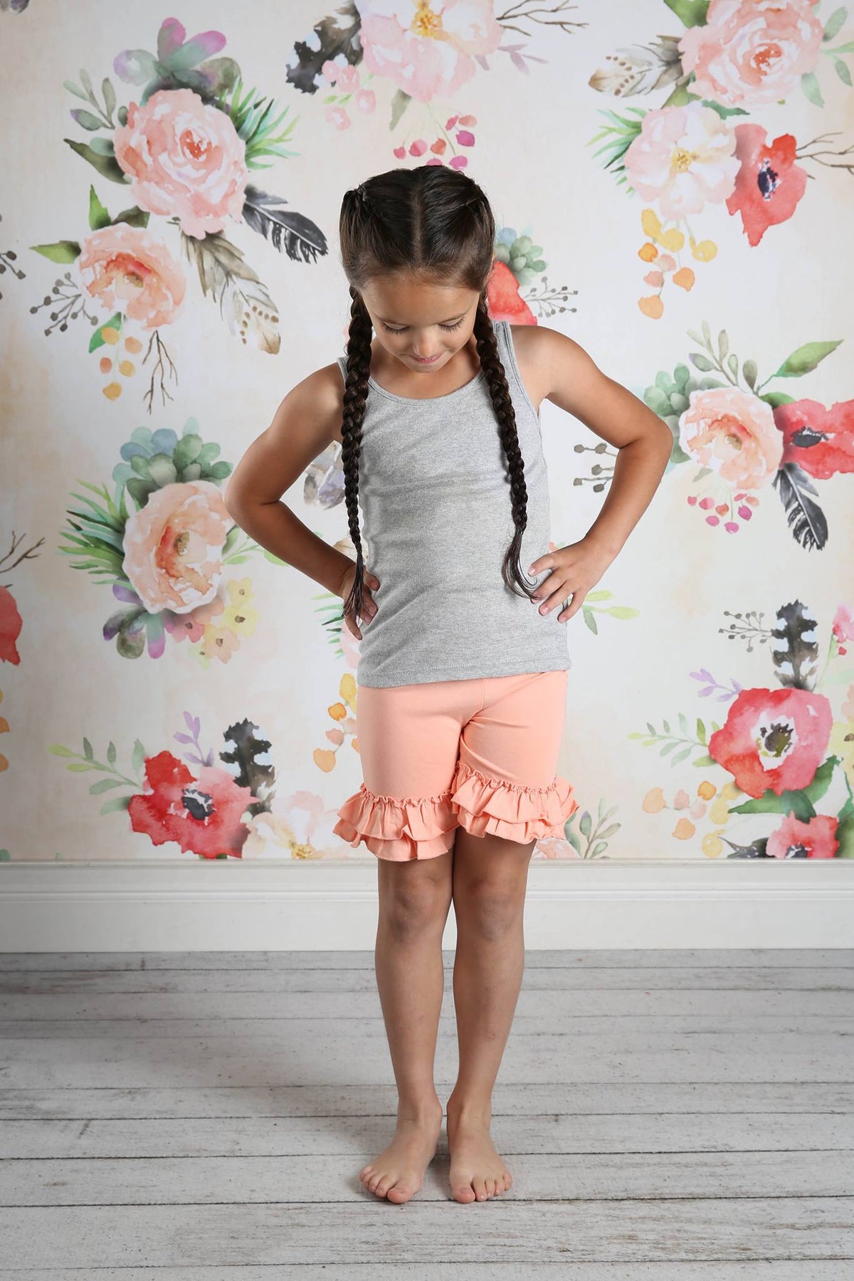 Ruffle Shortie - Peach - Pearls and Piggytails