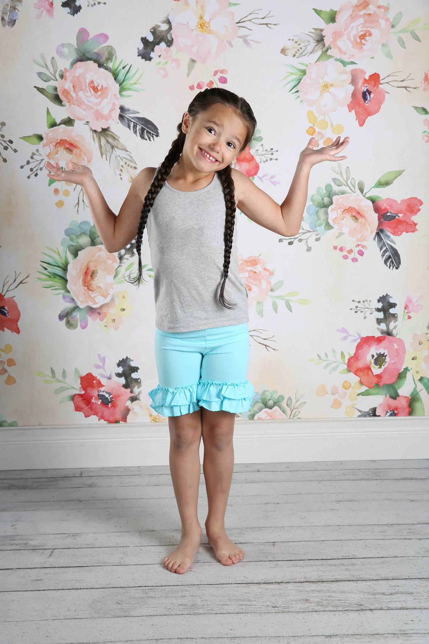 Ruffle Shortie - Aqua - Pearls and Piggytails