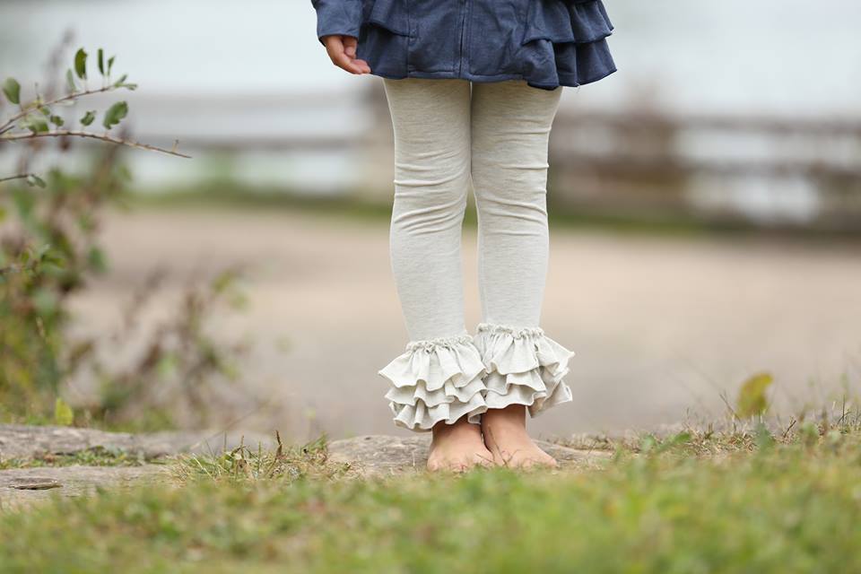 PREORDER Bella Triple Ruffle Pants - Oatmeal - Pearls and Piggytails