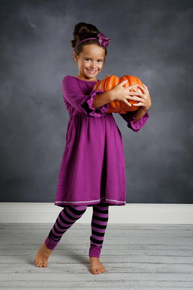 Sutton Button Leggings - Black/Purple Stripe - Pearls and Piggytails