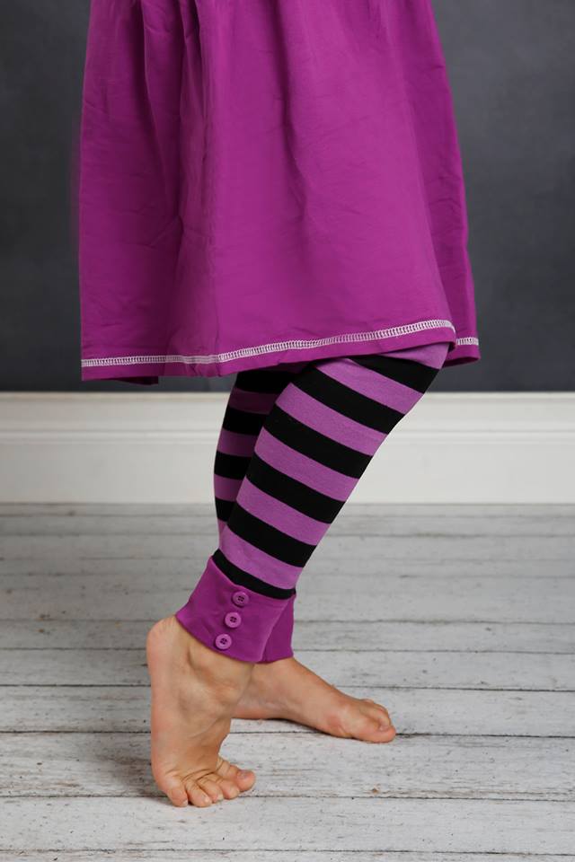 Sutton Button Leggings - Black/Purple Stripe - Pearls and Piggytails