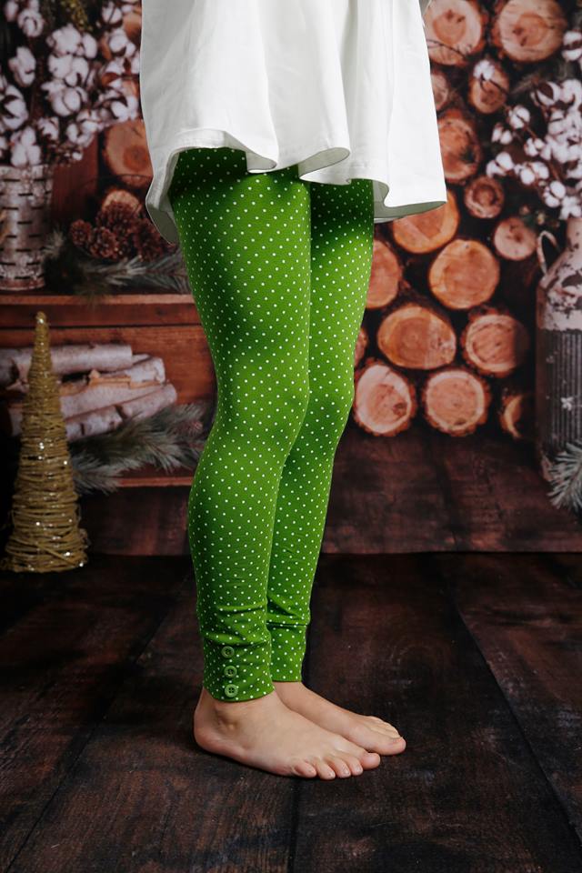 Sutton Button Leggings - Green Polka Dot