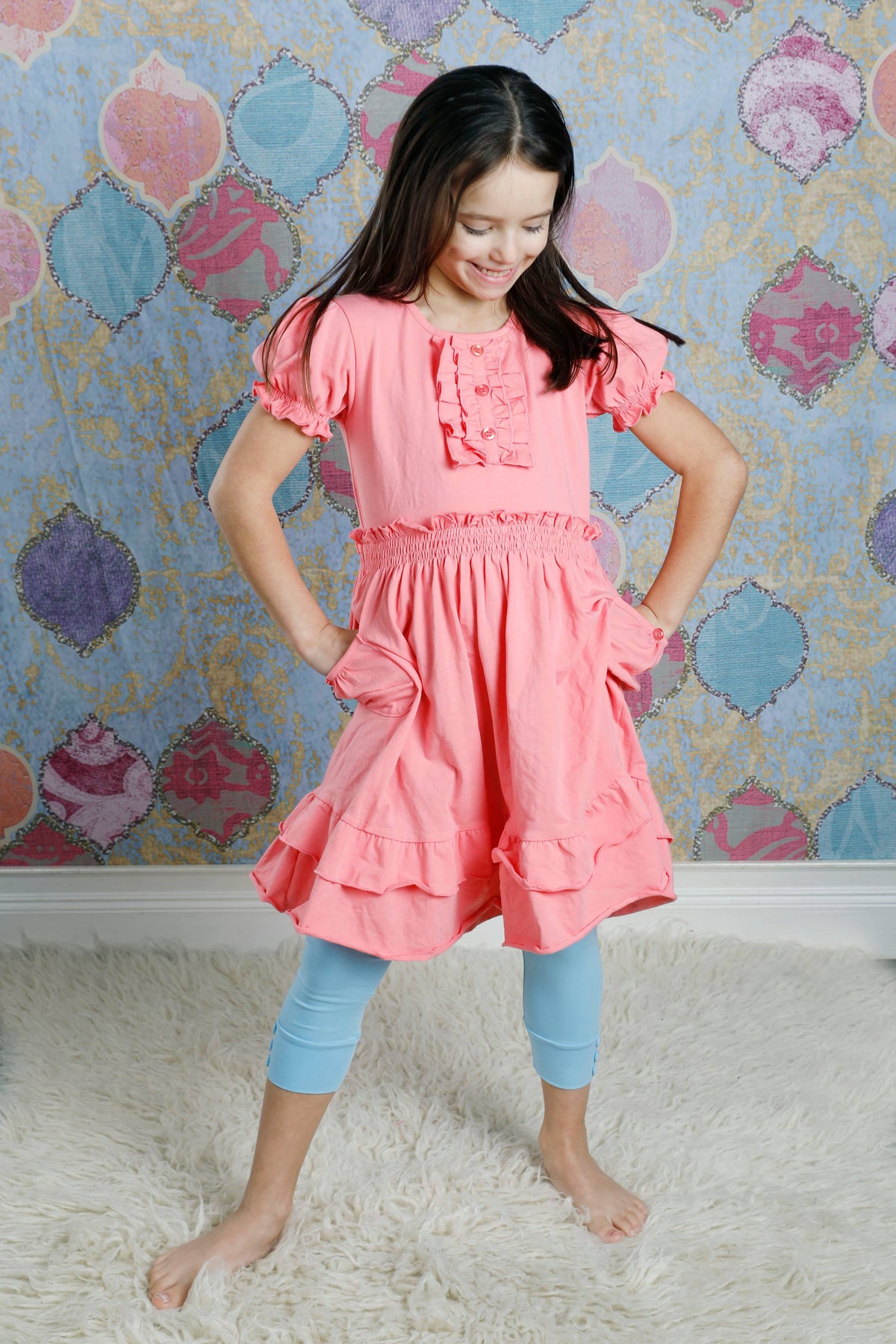 Capri Sutton Button Leggings - Light Blue