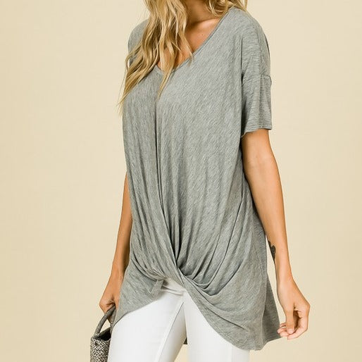 W&amp;W V-Neck Short Sleeve Front Knot - Heather
