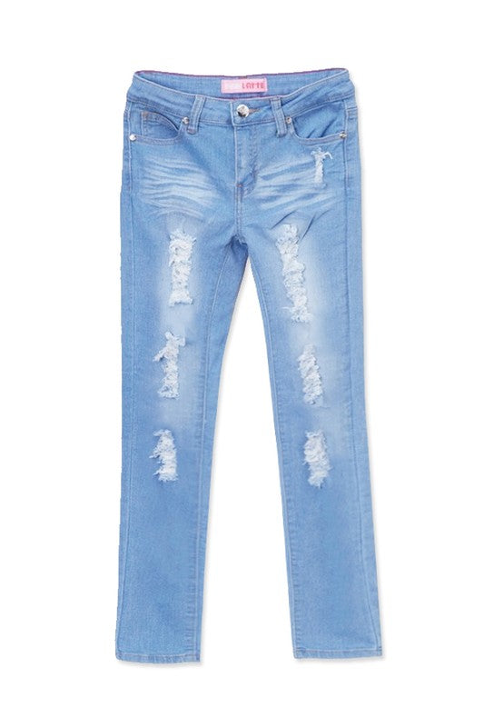 W&amp;W Girls Distress Jean - Light Wash